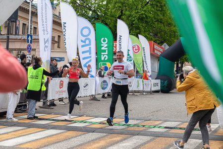 Emotions of the participants of the long-distance race at the finish lineのeditorial素材