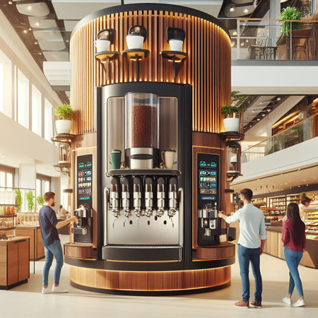 Coffee machine in a modern coffee shop. 3d renderingの素材