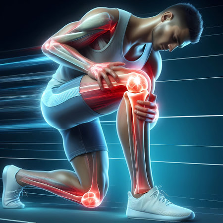 An athlete on a jog feels severe pain in the knee jointの素材