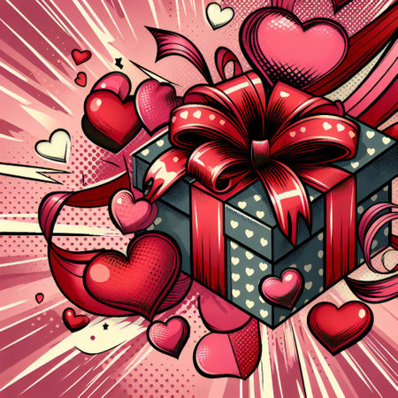 Background for valentines day with hearts, ribbons and giftsの素材