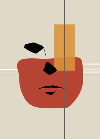 Surreal face wearing mask. Cover eye. Contemporary portrait art. Abstract expressionist. Modern figure graphic design. Vector illustration. Wall decoration.のイラスト素材