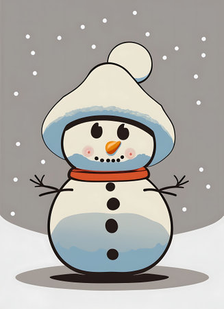 Illustration of a snowman with falling snowの素材