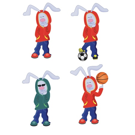 four  cartoon rabbits  isolated on white backgroundのイラスト素材