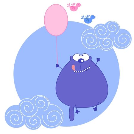 a cat flies on balloon.illustrationのイラスト素材