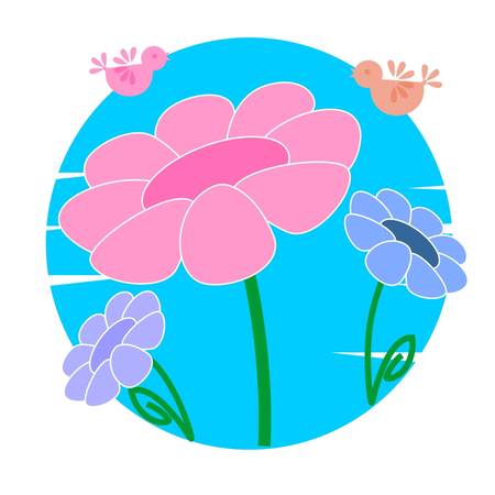 flowers and birds of the meadows.illustrationのイラスト素材
