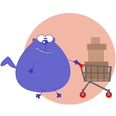 Cartoon cat with shopping cartのイラスト素材