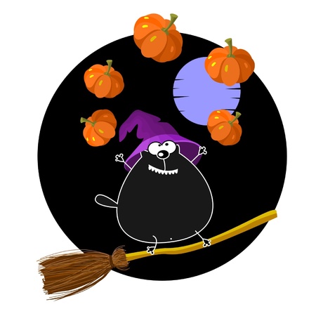 Cute cat flying on broomのイラスト素材