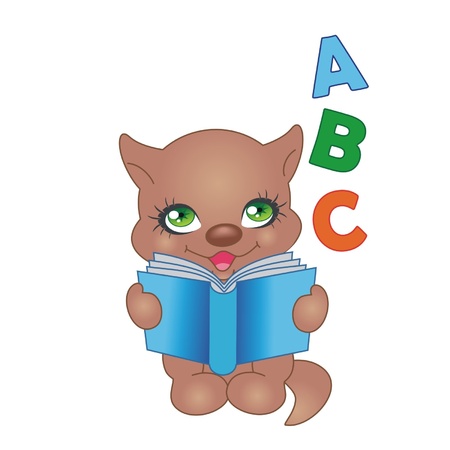 Cartoon happy kitten with bookのイラスト素材