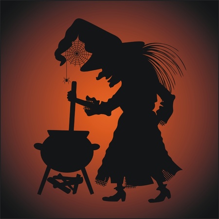 Silhouette of witch with a caldronのイラスト素材