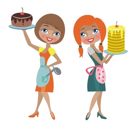 Two housewives   with baking のイラスト素材