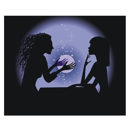 Silhouette fortune-teller and girl  with a magic ballのイラスト素材