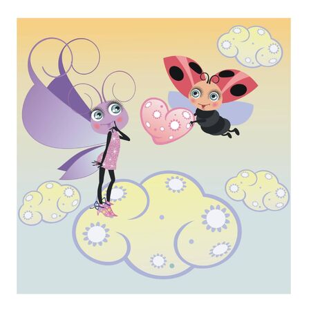 Butterfly and ladybug with a heartのイラスト素材
