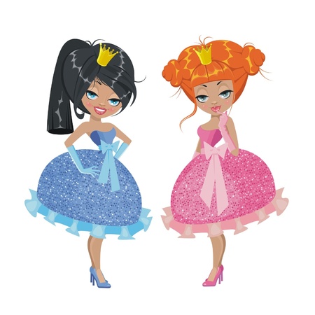Two fashion princess isolated on white backgroundのイラスト素材