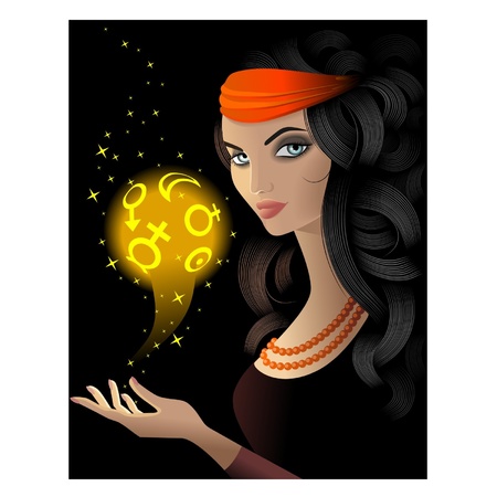 Fortune-teller  with a gold magic ballのイラスト素材