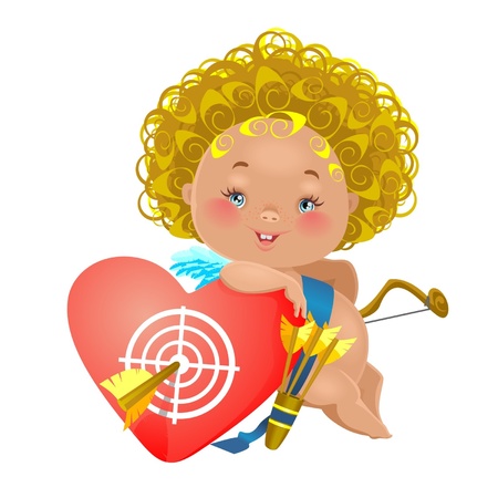 Little angel with heart isolated on white backgroundのイラスト素材