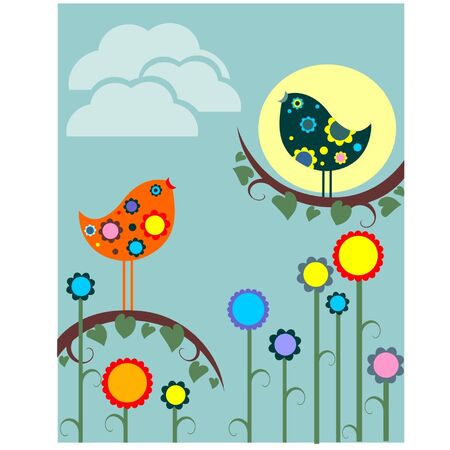 Birds on the branchのイラスト素材