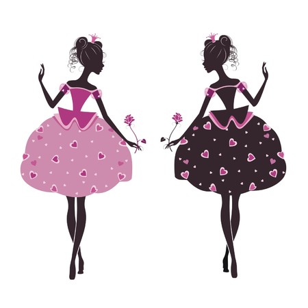 Two princesses isolated on white backgroundのイラスト素材