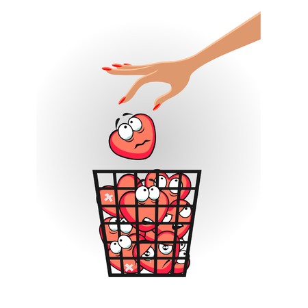 Female hand throwing heart into the trashのイラスト素材