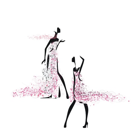 Silhouettes of a beautiful  girls isolated on a white backgroundのイラスト素材