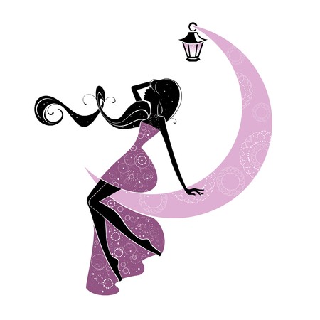 Portrait of a beautiful girl on a moonのイラスト素材