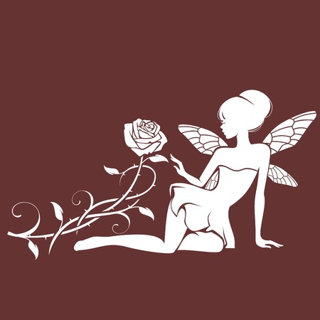 Fairy with a flower isolated on a dark red backgroundのイラスト素材