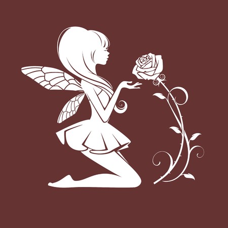 Fairy with a flower isolated on a dark red backgroundのイラスト素材