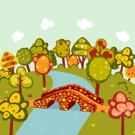 Fantastic landscape with a bridgeのイラスト素材