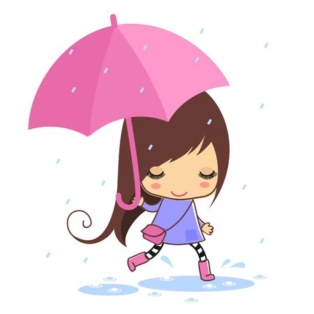 Cartoon girl with umbrella illustrationのイラスト素材