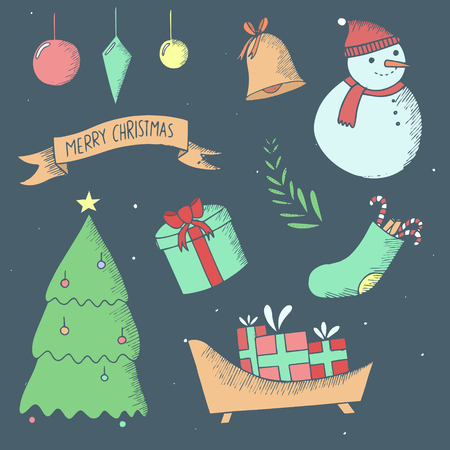 Set of Winter Hand drawn Doodle Vector Illustrationsのイラスト素材