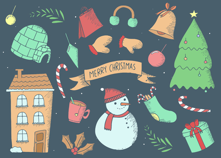 Set of Winter Hand drawn Doodle Vector Illustrationsのイラスト素材