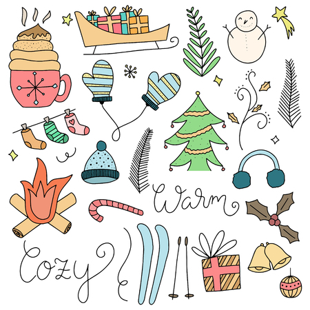 Set of Winter Hand drawn Doodle Vector Illustrationsのイラスト素材