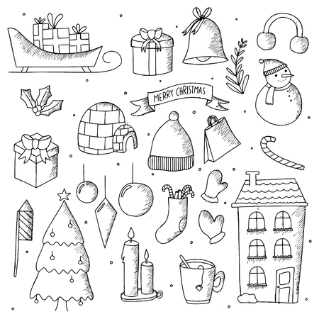 Set of Winter Hand drawn Doodle Vector Illustrationsのイラスト素材