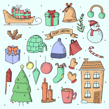 Set of Winter Hand drawn Doodle Vector Illustrationsのイラスト素材