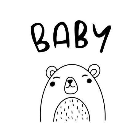 Cute bear with lettering baby. Hand drawn vector illustration.のイラスト素材