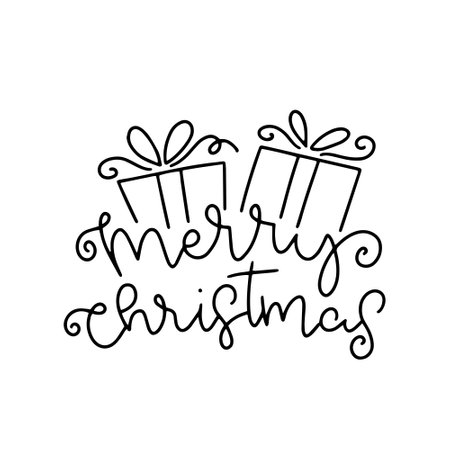 Merry Christmas lettering. Hand drawn vector illustration. Design for greeting cards, posters, banners.のイラスト素材