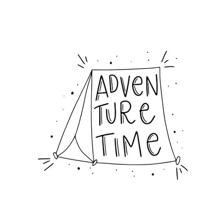 Adventure time hand drawn lettering in doodle style. Vector illustration.のイラスト素材