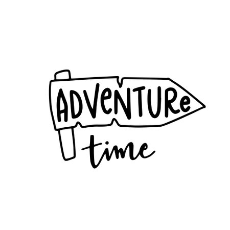 Adventure time. Hand drawn lettering phrase. Vector stock illustration.のイラスト素材