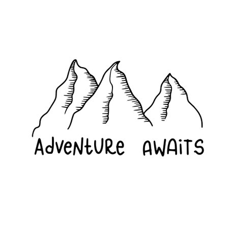 Adventure awaits. Hand drawn mountain and lettering. Vector illustration.のイラスト素材