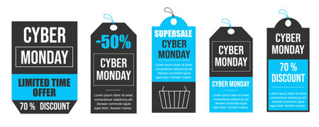 Cyber monday sale banner set. Special offer price tag. Vector illustrationのイラスト素材