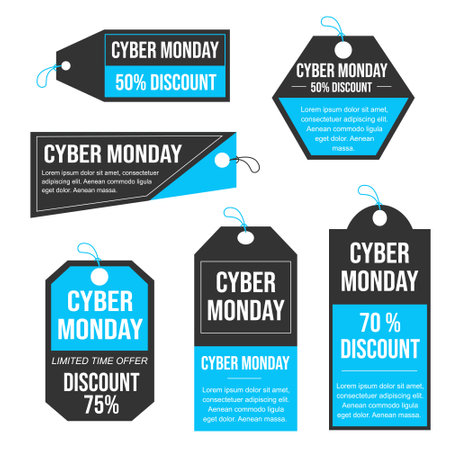 Cyber Monday sale banners set. Black and blue tags. Vector illustrationのイラスト素材