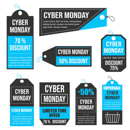 Cyber monday sale labels set. Black friday special offer tags. Vector illustrationのイラスト素材