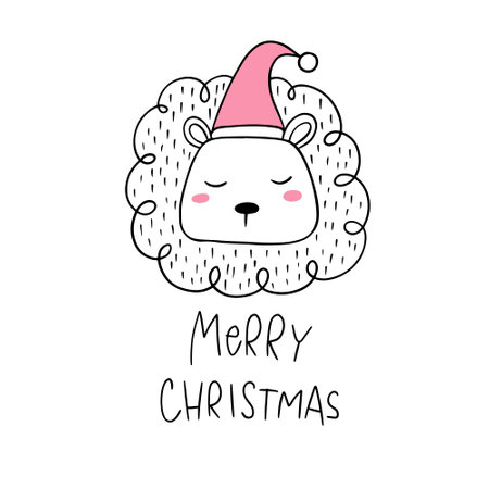 Cute kawaii hedgehog in santa hat. Merry Christmas and Happy New Year.のイラスト素材