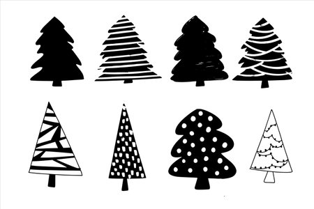 Set of Christmas trees in doodle style. Vector illustration.のイラスト素材