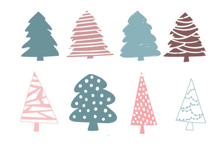 Set of Christmas trees. Vector illustration in doodle style.のイラスト素材