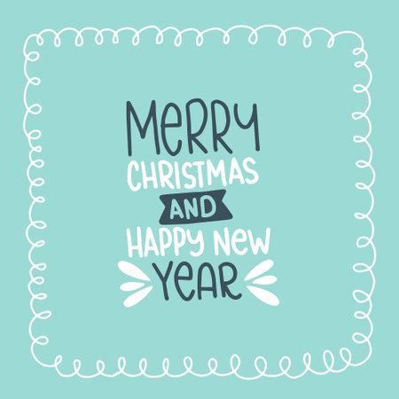 Merry Christmas and Happy New Year lettering greeting card, vector illustrationのイラスト素材