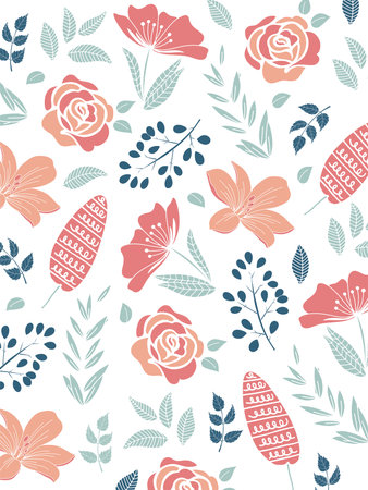 Seamless floral pattern with hand drawn flowers. Vector illustration.のイラスト素材