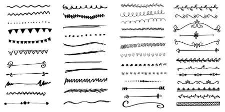Big Collection of Handmade Set of Underline Strokes. Vector strokes in grunge marker style.のイラスト素材