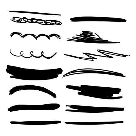 Big Collection of Handmade Set of Underline Strokes. Vector strokes in grunge marker style.のイラスト素材