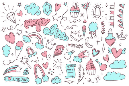 Set of cute doodle elements for valentine's dayのイラスト素材