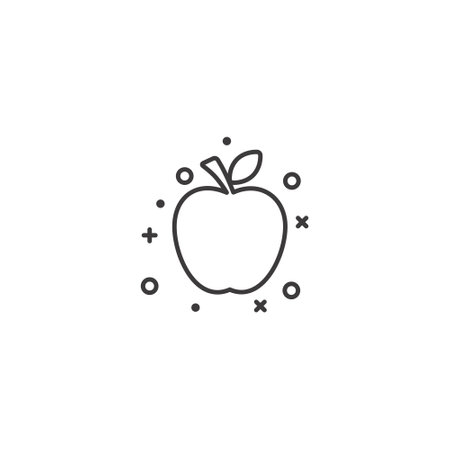Apple line icon, outline vector graphics, a linear pattern on a white backgroundのイラスト素材